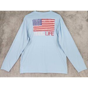 Reel Life Shirt Mens Large Blue American Flag Outdoor Fishing Casual Long Sleeve